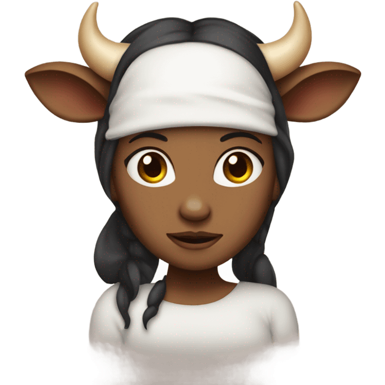 Mila wearing a cow headband emoji