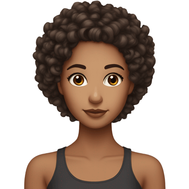 a mixed girl with dark brown curly hair and dark brown eyes with blush, bronzer, and lashes  emoji