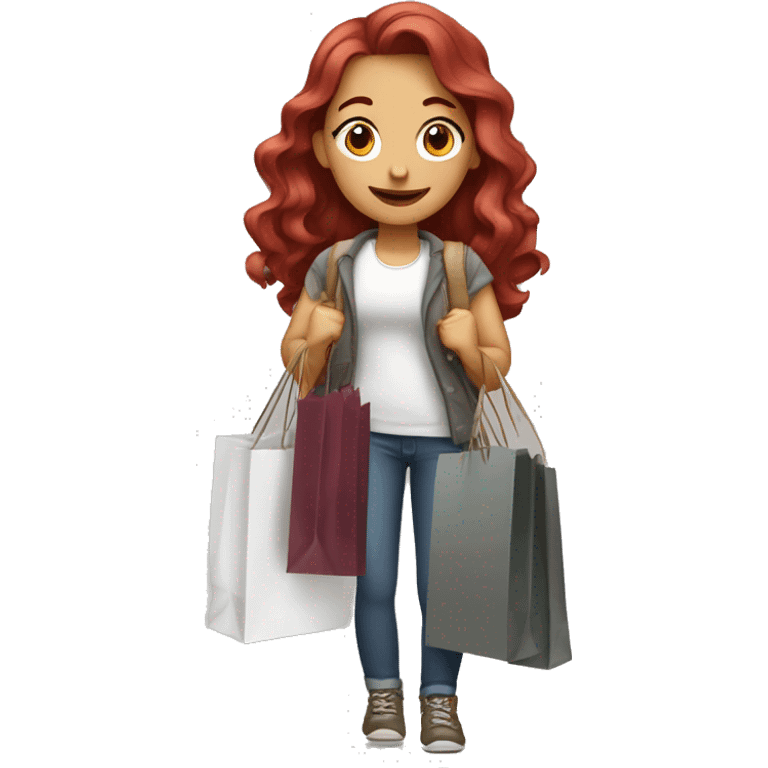 Long Burgundy haired girl, shopaholic, carrying a lot of shopping bags emoji