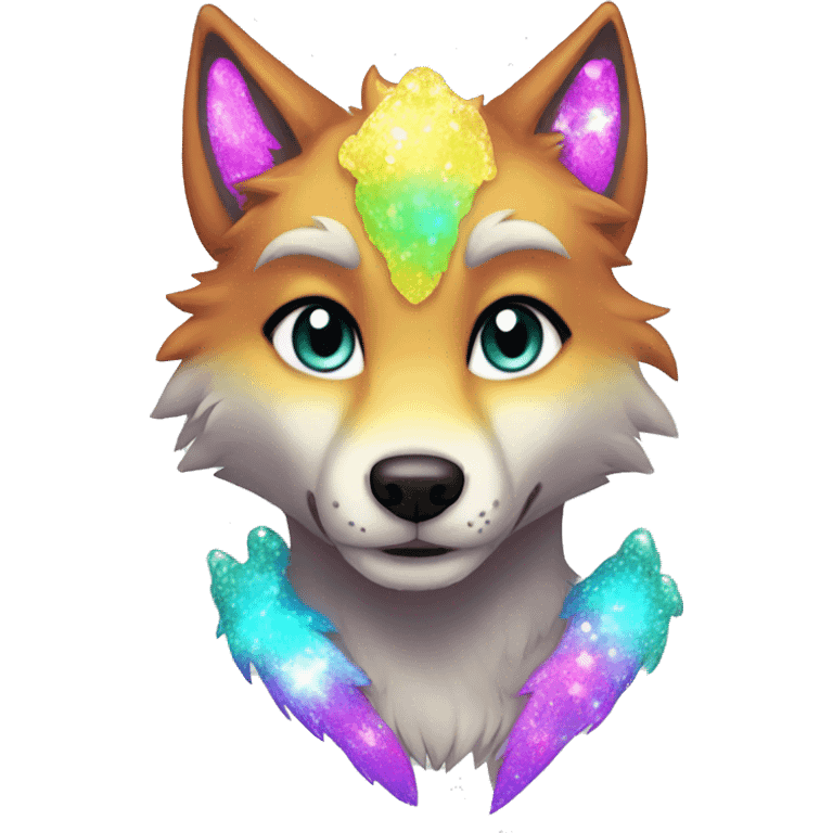 Colorful Sparkle-wolf-fursona full body emoji