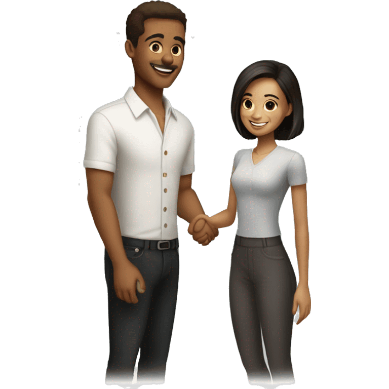 an adult restaurant owner and a young blogger shake hands, both with fair skin, in great detail, in full height emoji