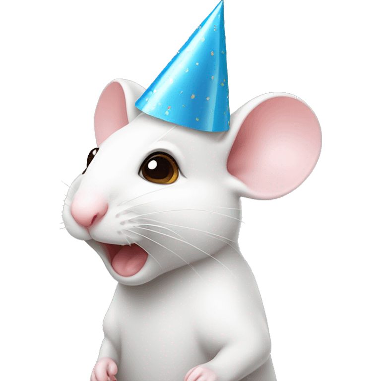 Cute white mouse wearing party hat emoji