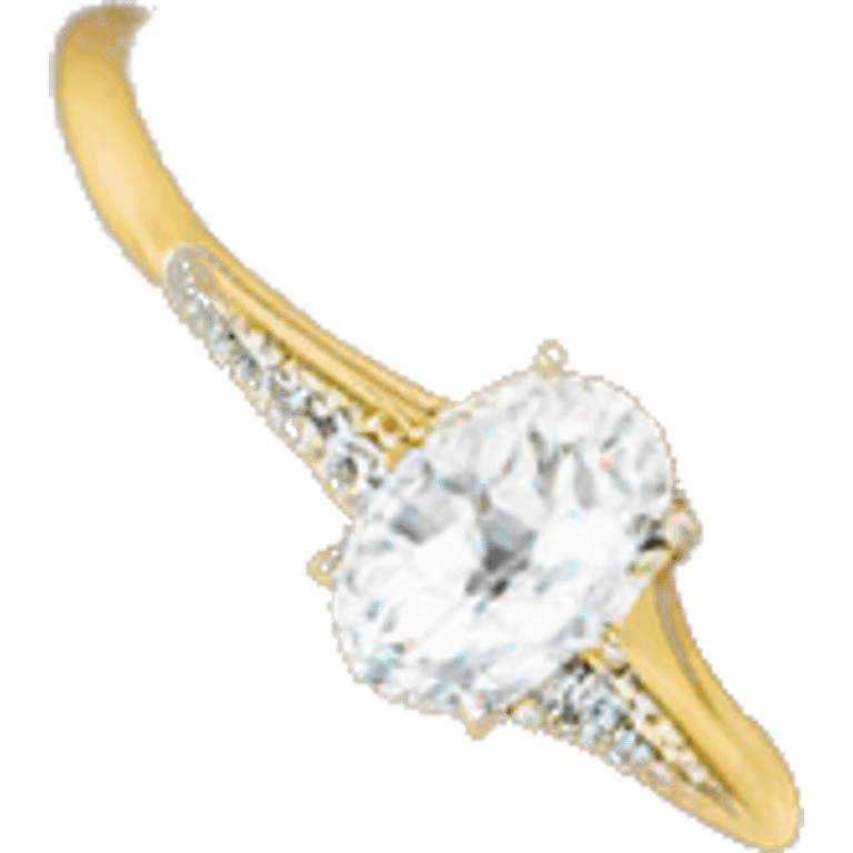 Oval cut engagement ring with gold band on hand emoji