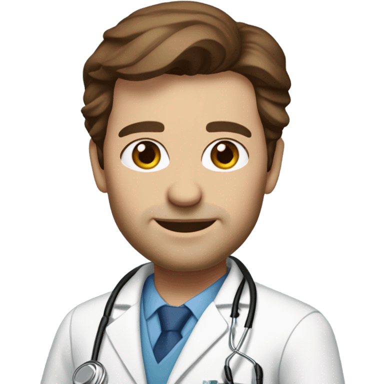 A brown haired blue eyed doctor mid 40s medium build emoji