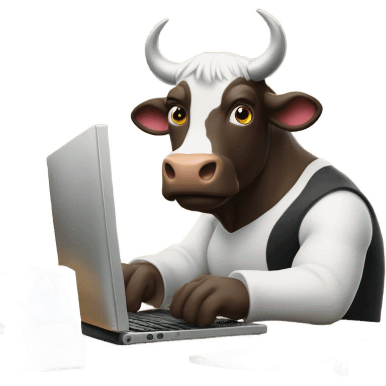 bull using computer emoji