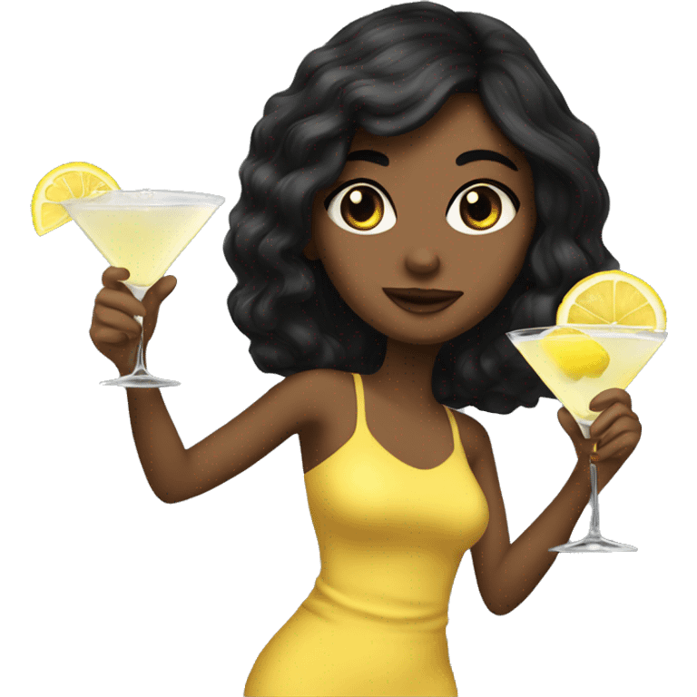 Tan girl with black hair drinking a lemon drop martini emoji