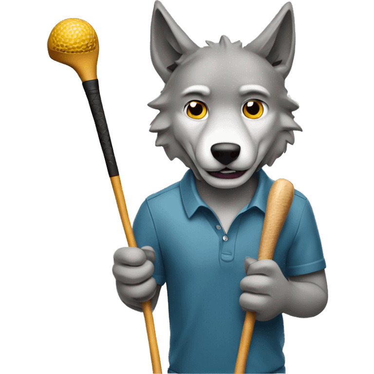 wolf holding a golf club emoji