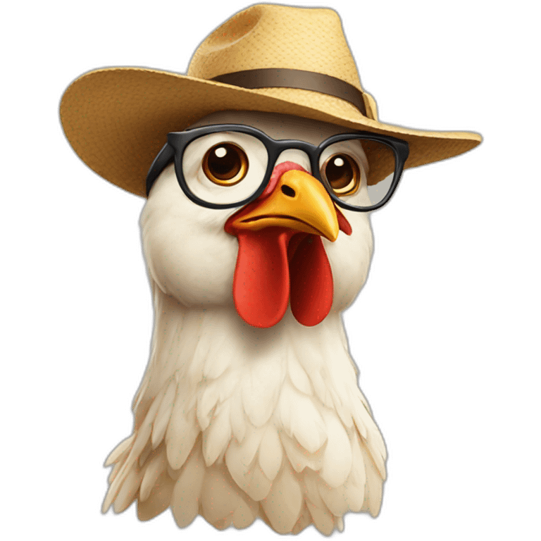 Chicken-wearing hat and glasses emoji