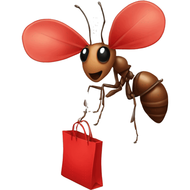 Ant holding a red bag on a stick emoji