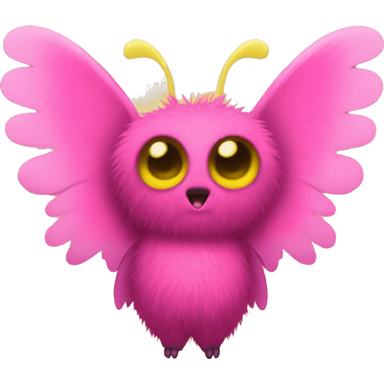 fuzzy pink mothman with yellow wings emoji