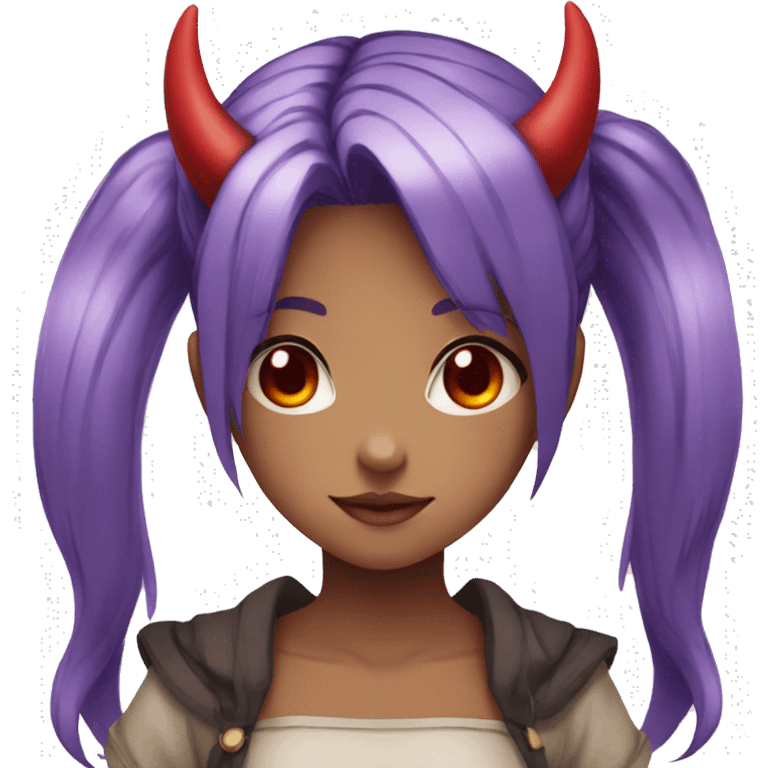 Anime Girl with purple hair,red eyes,red horns  emoji