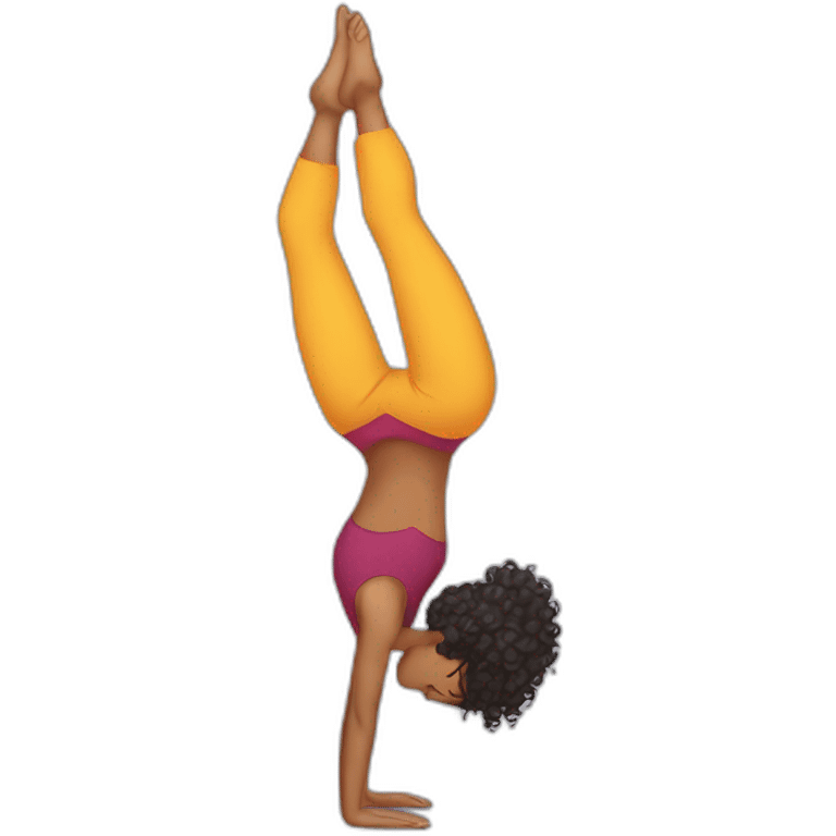 Indian woman with curly hair doing a headstand emoji