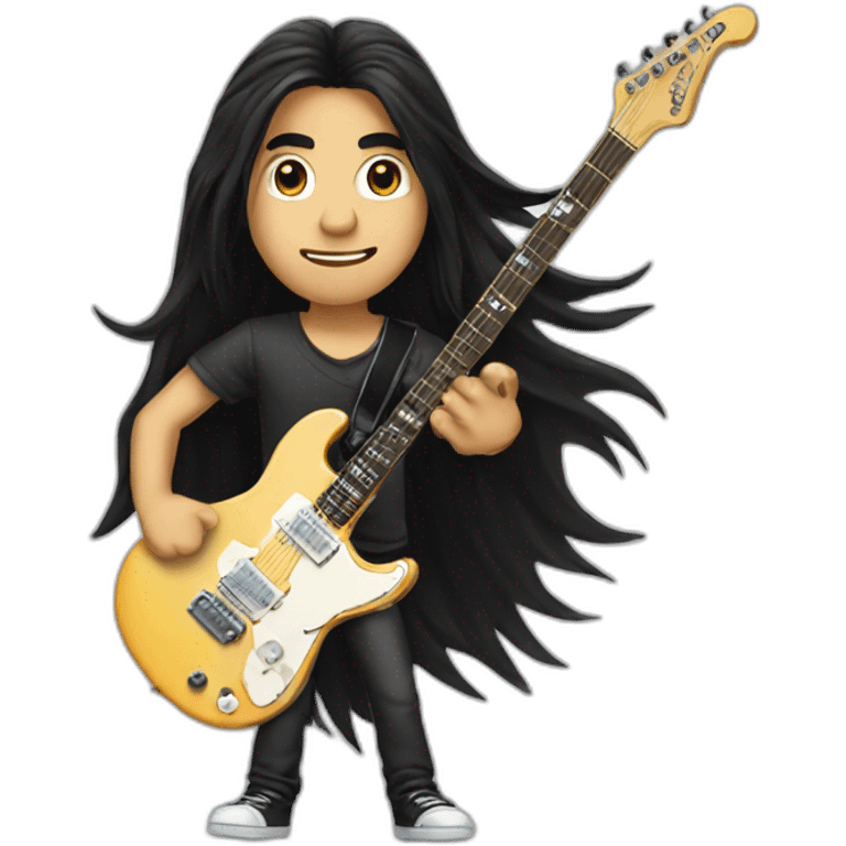 Guy with black long hair playig electric guitar emoji