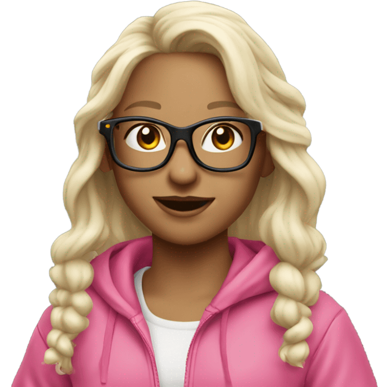 dancing-white-fair-haired-girl-pink-oversize-tracksuit-wearing glasses  emoji