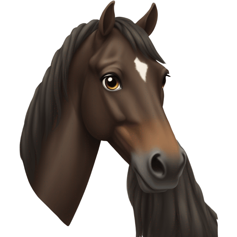 Dark bay horse no white, and girl with light brown hair emoji