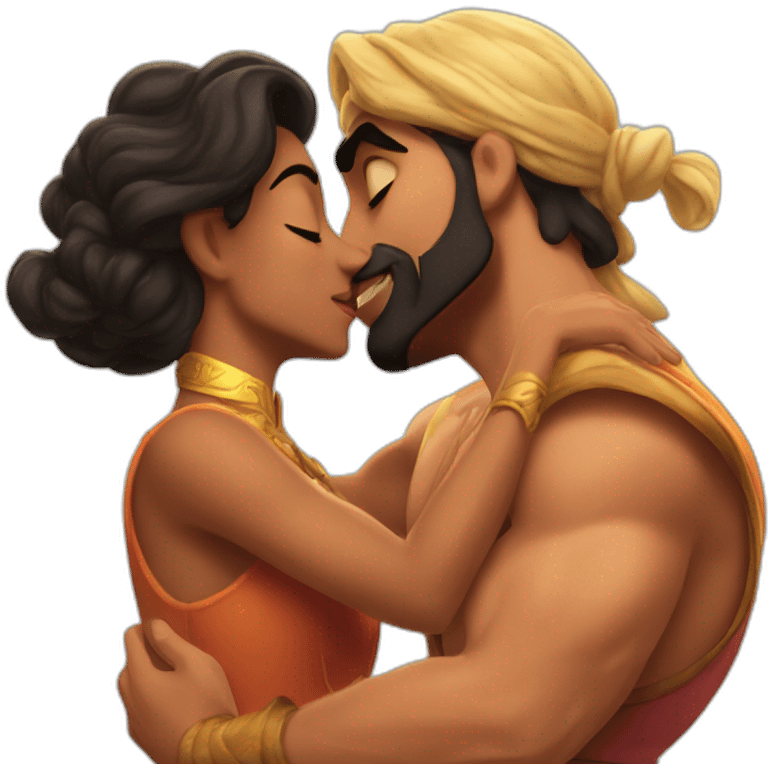 Aladdin kissing Hercules emoji