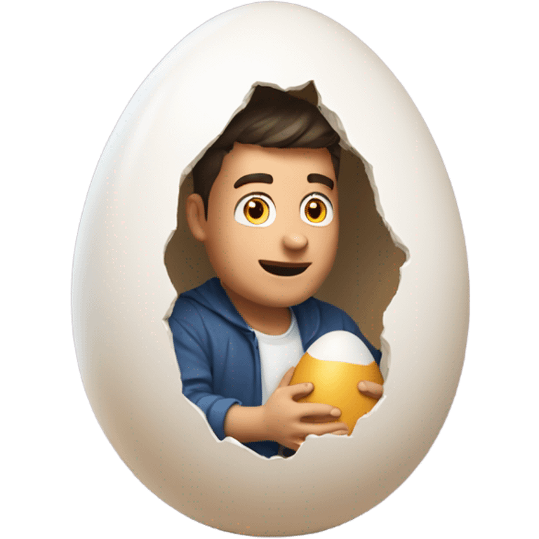 Guy hatching from a large egg  emoji