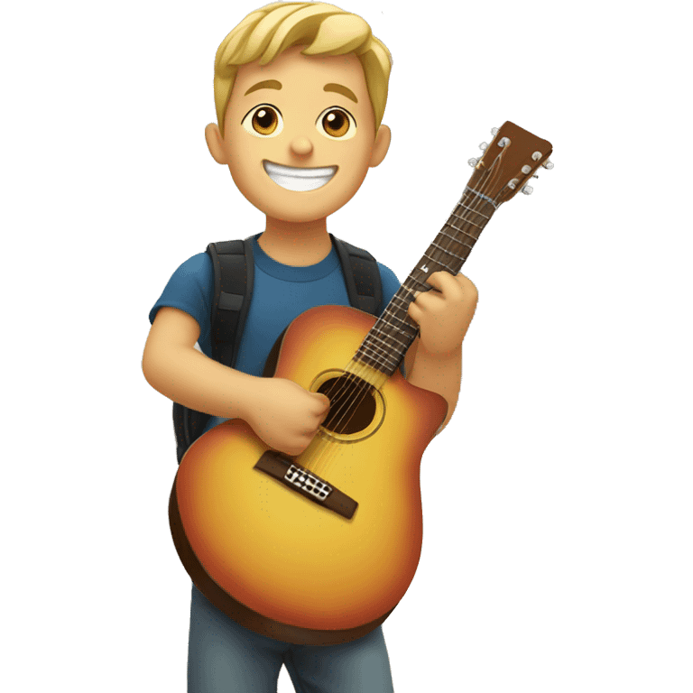 smiling boy with guitar indoors emoji