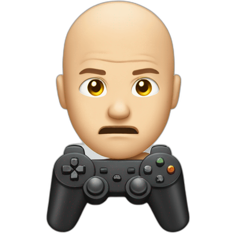 a bald man plays console and gets angry emoji