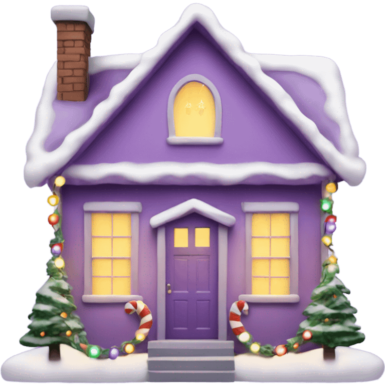 christmas house with lights on and garland light purple emoji