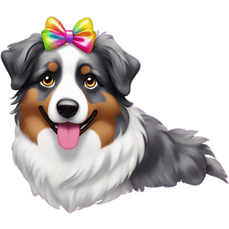 Lisa frank glitter Australian shepherd with bows on head emoji