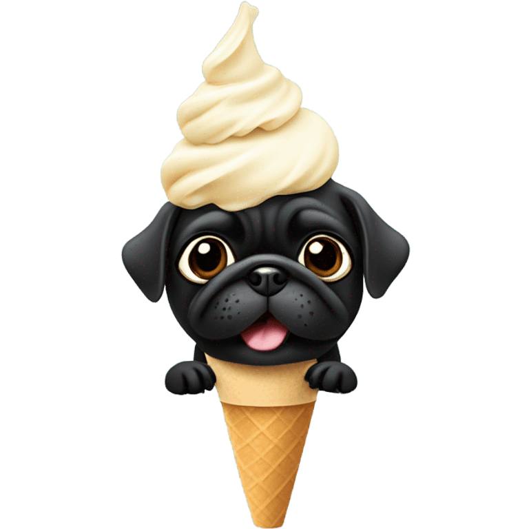 Black pug eating icecream emoji