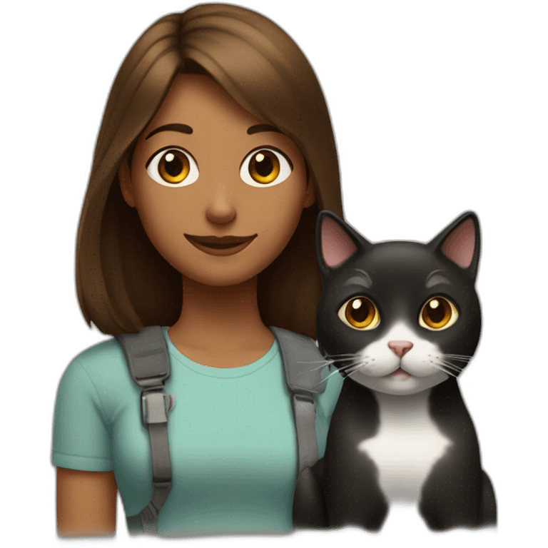 Black and with cat sit near a girl with brown hair emoji