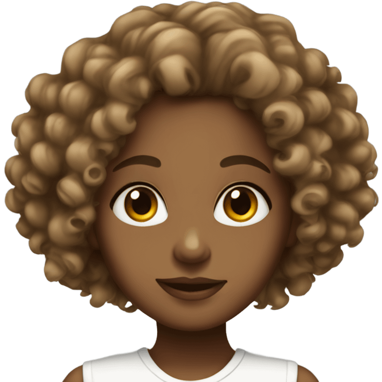 brown girl white top curly hair emoji