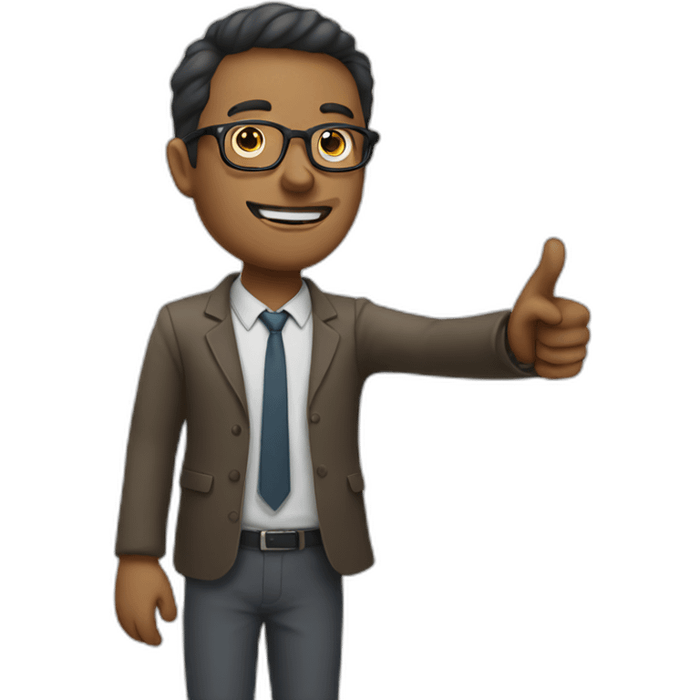 Man with glasses pointing at a whiteboard with a stick emoji