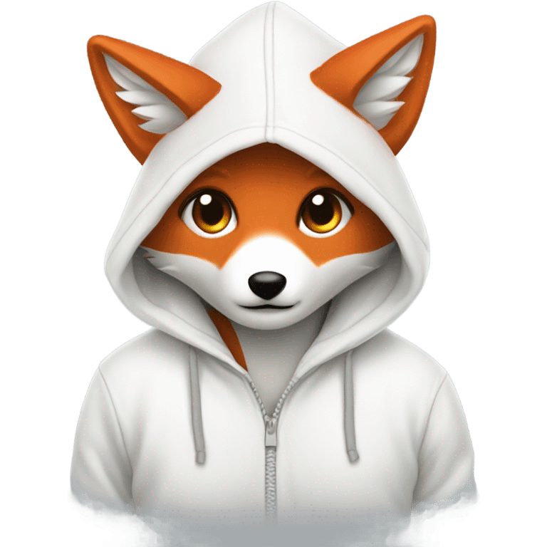 White fox hoodie white and red emoji