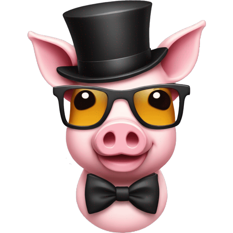 a pixel pig with a tophat and sunglasses on with a bowtie emoji