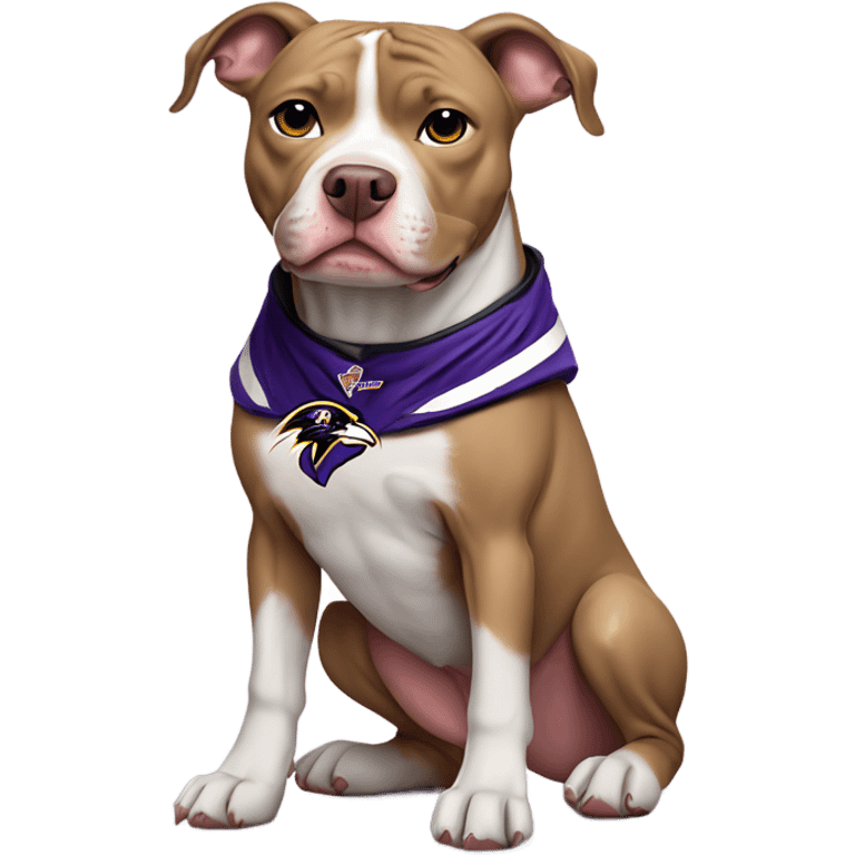 Tan and white pit bull dog wearing Baltimore ravens clothes   emoji