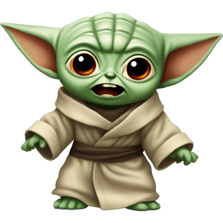 Baby Yoda screams in terrible anger. His whole face is red with rage. emoji