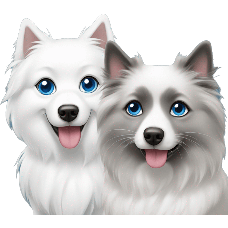 Japanese spitz and grey and white ragdoll with blue eyes emoji