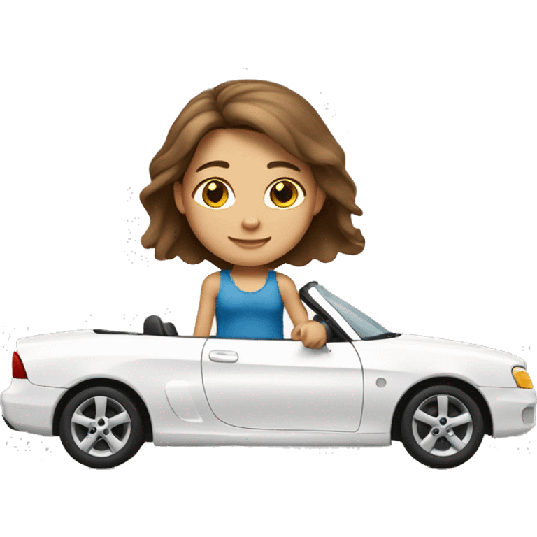 Brown hair Caucasian girl in a white car emoji