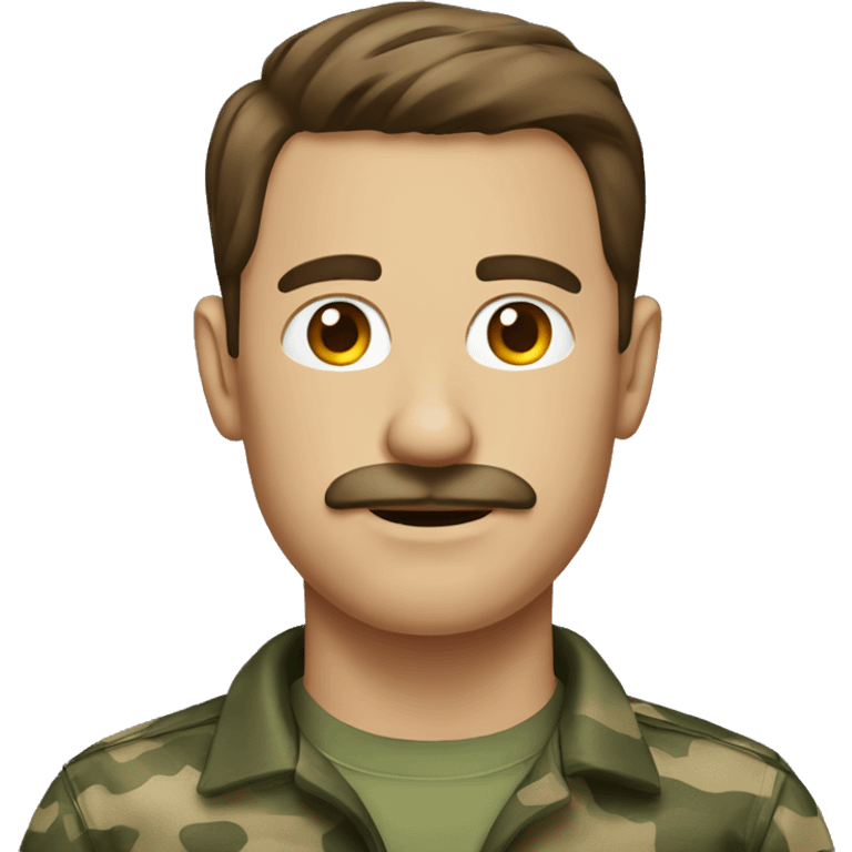 Man with brown hair and mustache with camo shirt emoji