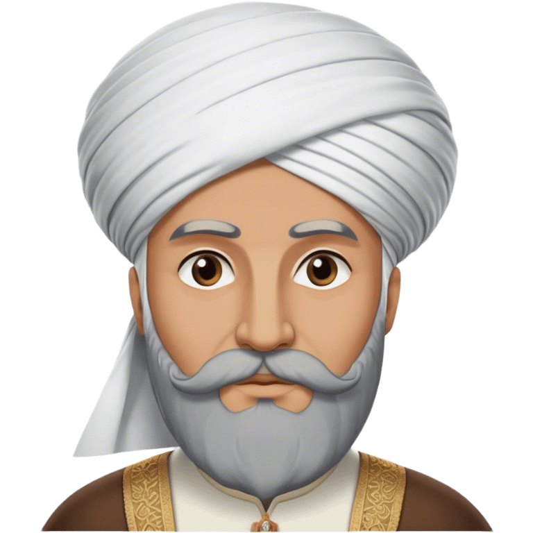 ​Cinematic Realistic Portrait of Suleiman the Magnificent, depicted as a regal Ottoman sultan adorned with a large, white, round, tall turban and a majestic grey beard, his commanding gaze bathed in warm, historic lighting that exudes timeless authority and grandeur, emoji