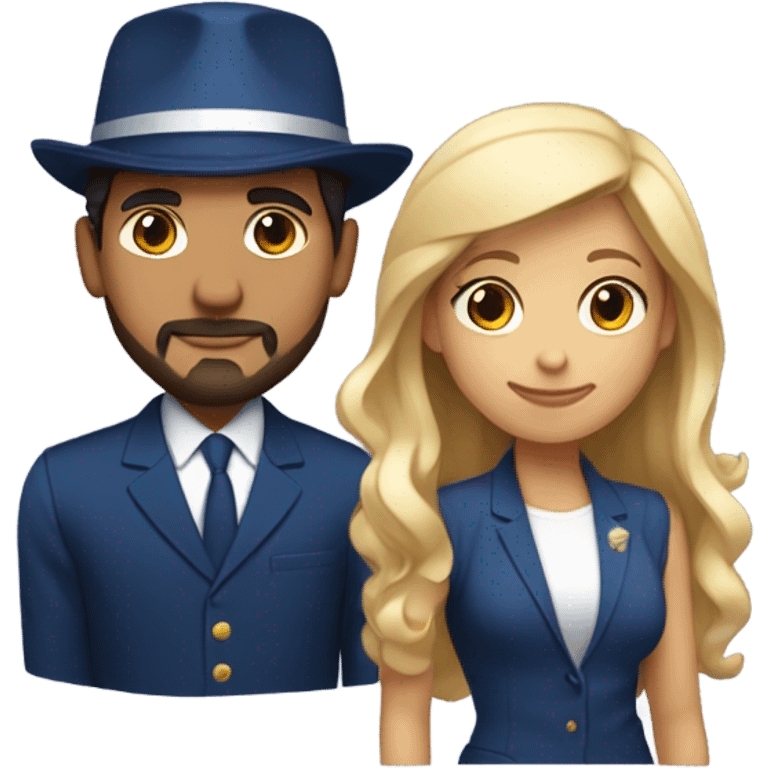 Puerto rican beard short hair with blue hat and navy blue suit marrying  with blond long hair girl emoji