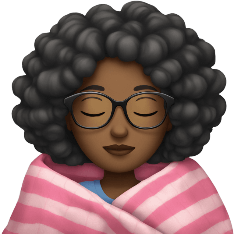 black girl with wavy hair wearing glasses sleeping with a pink blanket  emoji