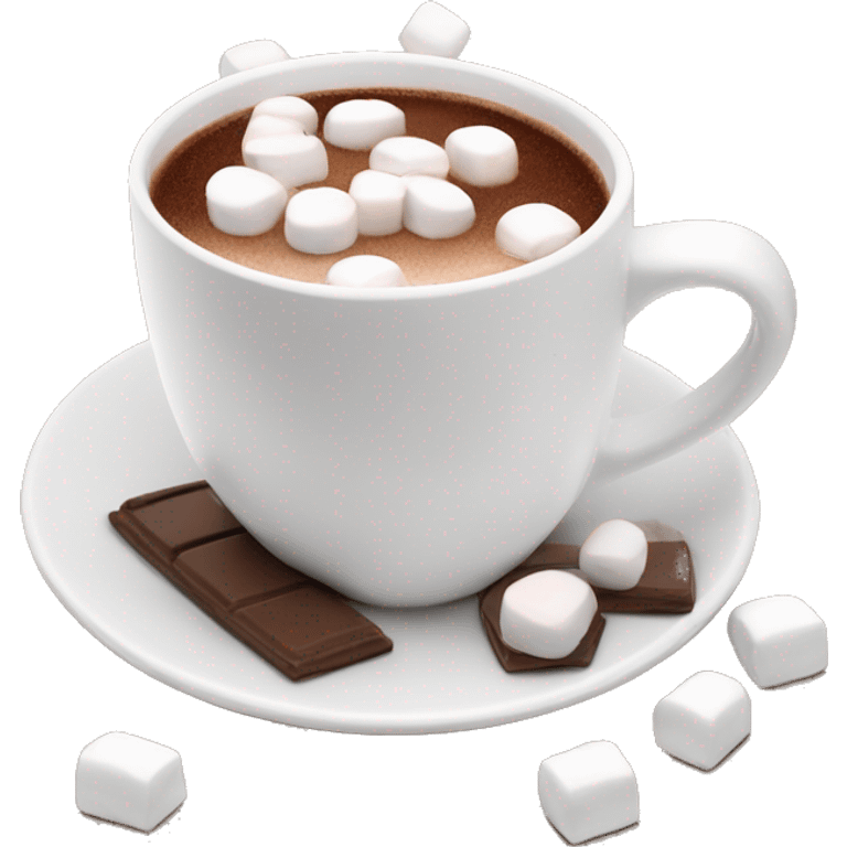 Hot chocolate in a white cup with marshmallows emoji