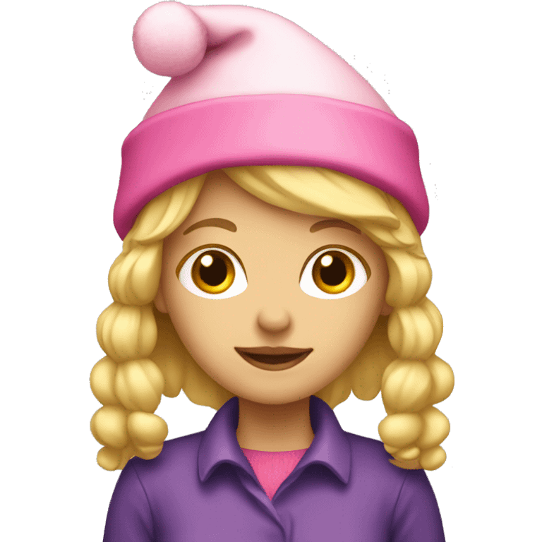 Blonde girl with pink Christmas hat emoji