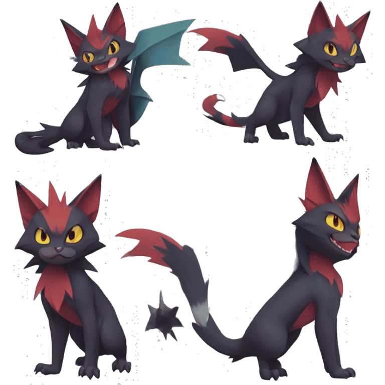 Edgy Cute Cool Kawaii Litten-Noivern-Zoroark-Torracat-Noibat-Pokémon Full Body emoji