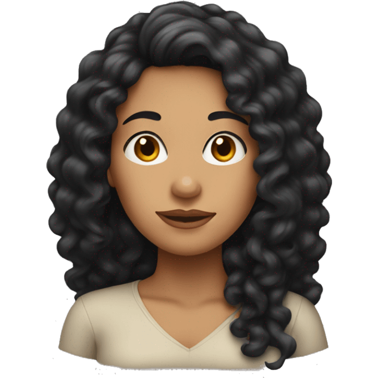 Head front view,A woman with very long thick black curly hair, tan skin   emoji