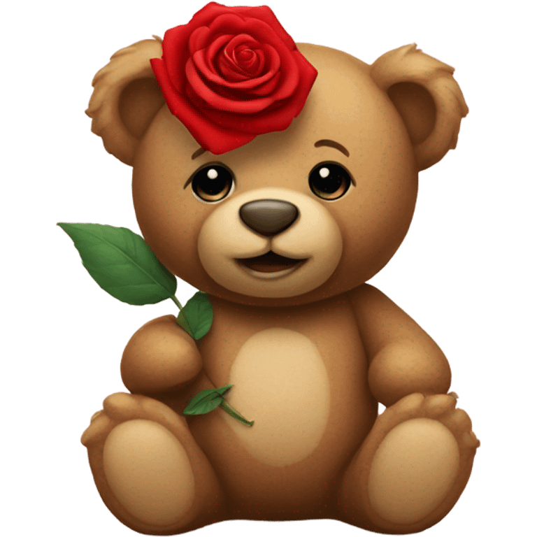 Teddy bear holding a red rose emoji