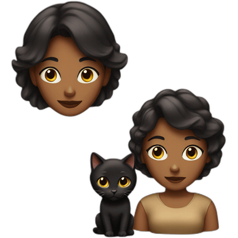 brond woman and black cat emoji