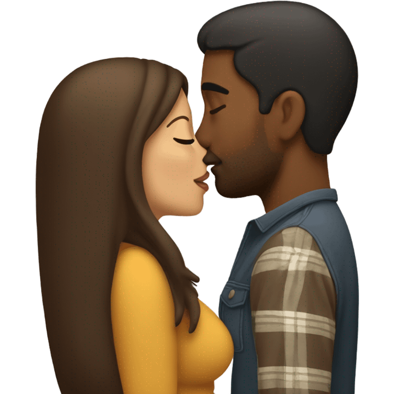 Thick brunette woman kissing brown man  emoji