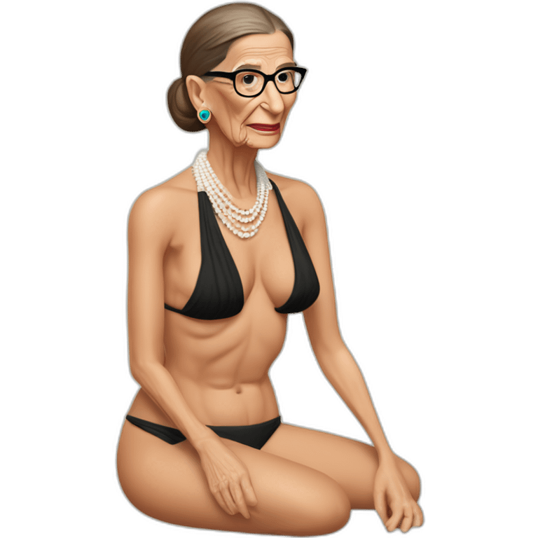 sexy ruth bader ginsburg wearing a string bikini bottoms bare chest (full body, ios17, sitting indian style on the ground) emoji