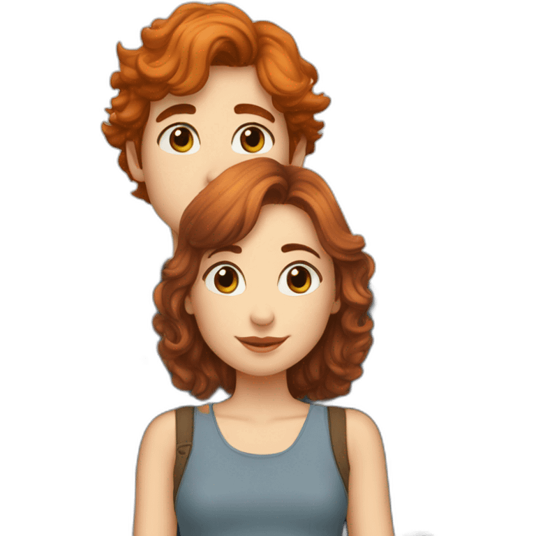 a auburn short haired boy and auburn long haired girl kissed emoji