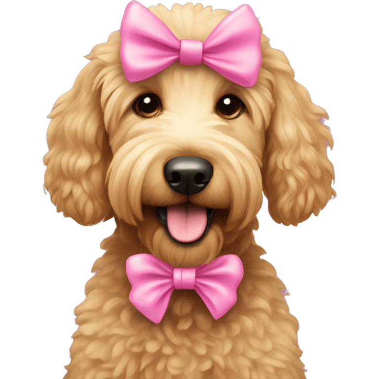 Golden doodle with a pink bow emoji