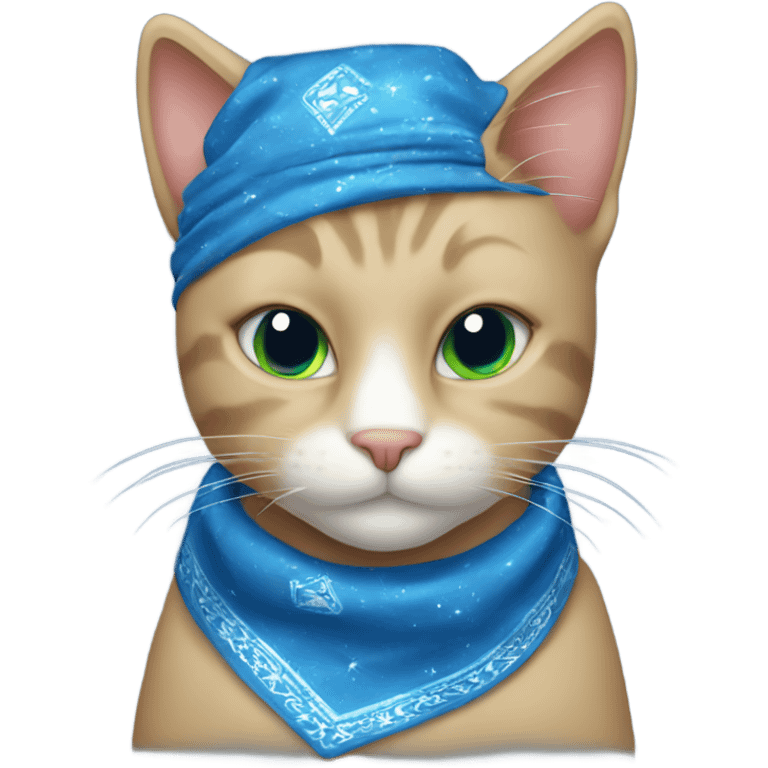 Sparkle blue cat with blue bandana emoji